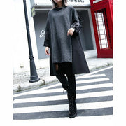 New gray 2018 fall dress Loose fitting traveling clothing asymmetric Elegant O neck patchwork dresses