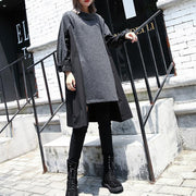 New gray 2018 fall dress Loose fitting traveling clothing asymmetric Elegant O neck patchwork dresses