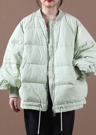 New light green duck down coat plus size clothing down jacket stand collar Ruffles Fine Jackets - SooLinen