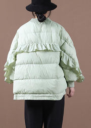 New light green duck down coat plus size clothing down jacket stand collar Ruffles Fine Jackets - SooLinen