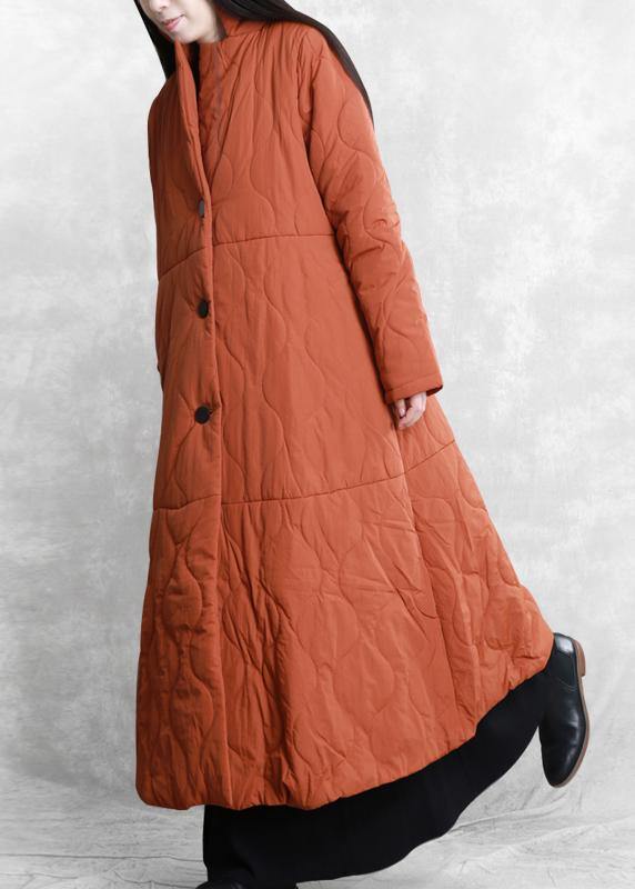 New orange casual outfit plus size Coats stand collar thick winter coats - SooLinen