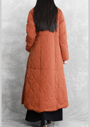 New orange casual outfit plus size Coats stand collar thick winter coats - SooLinen