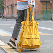 New outfit Design Double Front Pockets Simple Drawstring yellow Backpacks - SooLinen