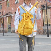 New outfit Design Double Front Pockets Simple Drawstring yellow Backpacks - SooLinen