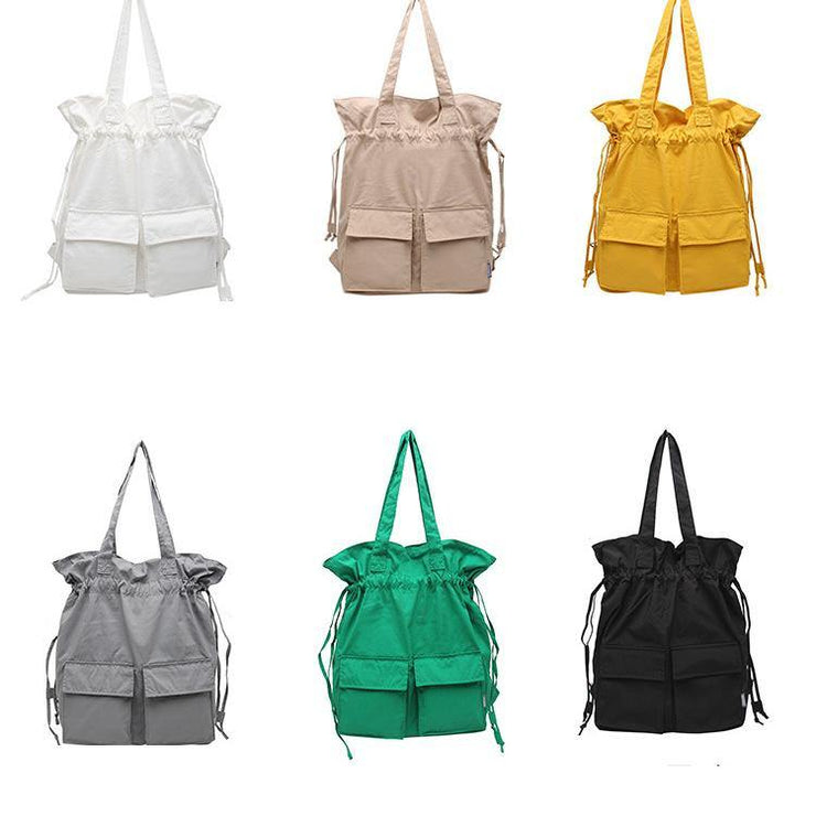 New outfit Design Double Front Pockets Simple Drawstring yellow Backpacks - SooLinen