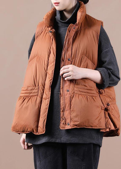 New oversize snow jackets overcoat orange stand collar zippered warm winter coat - SooLinen