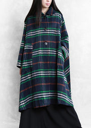 New oversized Winter coat fall coat blue plaid Peter pan Collar woolen overcoat - SooLinen