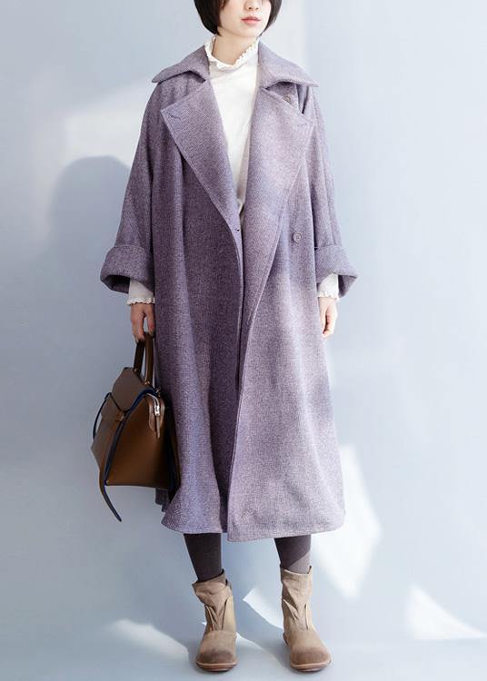 New plus size clothing Winter coat winter coat purple flare sleeve wool overcoat - SooLinen