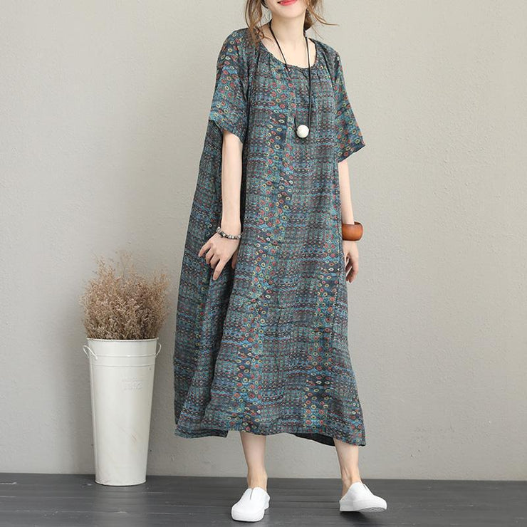 New prints silk linen caftans plus size o neck gown women short sleeve kaftans