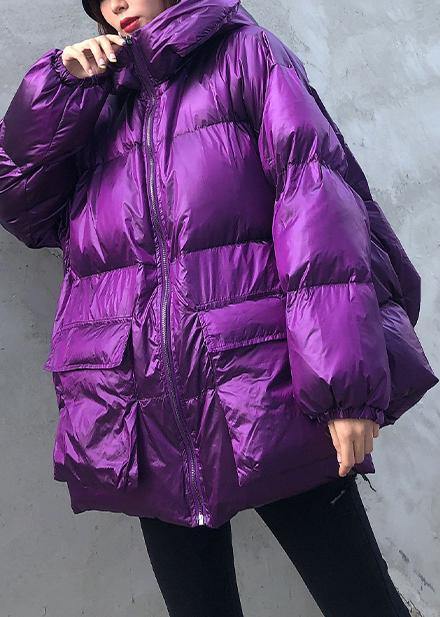 New purple Parkas for women plus size winter hooded pockets outwear - SooLinen