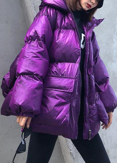 New purple Parkas for women plus size winter hooded pockets outwear - SooLinen