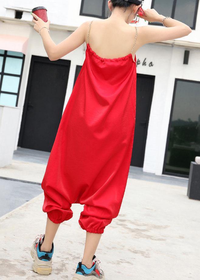 New red tide straps trousers embroidery cat head loose jumpsuit female summer strap pants - SooLinen