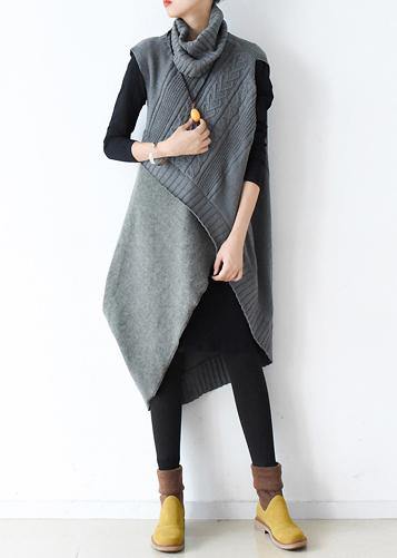 New style loose literary thick knitted stitching woolen gray dress outer two-piece suit - SooLinen