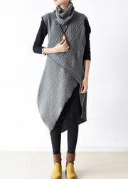 New style loose literary thick knitted stitching woolen gray dress outer two-piece suit - SooLinen