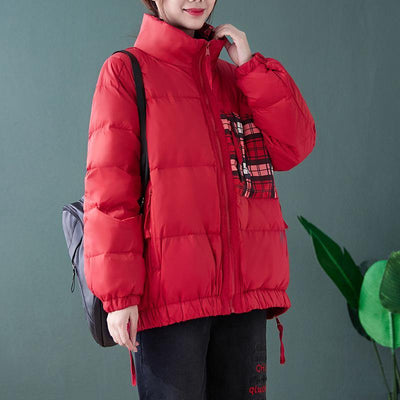 New trendy plus size down jacket Winter overcoat red stand collar patchwork goose Down coat - SooLinen