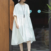 New white cotton maxi dress casual O neck baggy dresses Elegant short sleeve large hem dresses