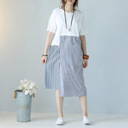 New white long linen dress plus size clothing patchwork linen maxi dress women asymmetric hem kaftans