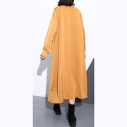 New yellow silk cotton blended caftans plus size clothing stand collar silk cotton blended clothing dress fine pockets Cinched caftans