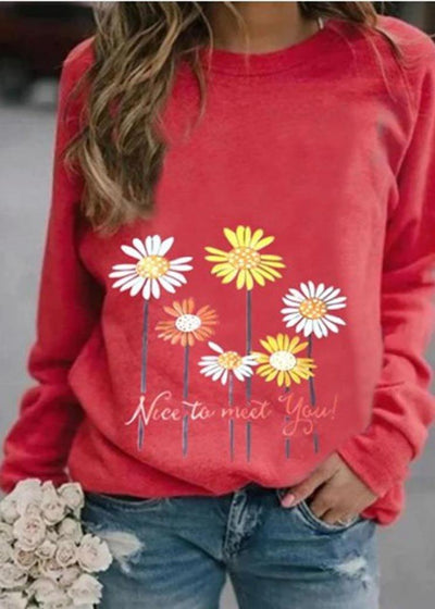 Nice to meet you' & Daisy Print Sweatshirt - SooLinen