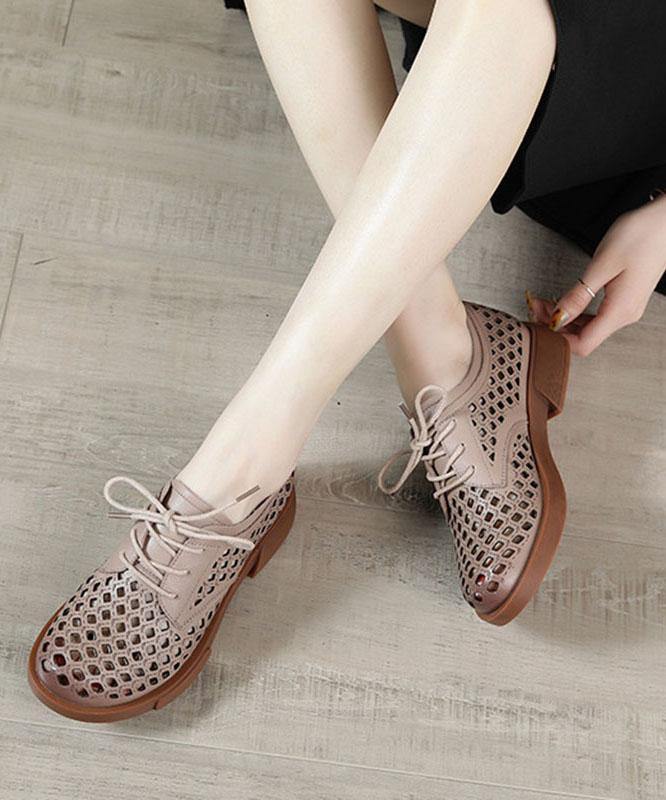 Nude Flat Shoes For Women Genuine Leather Boutique Cross Strap Flat Shoes - SooLinen