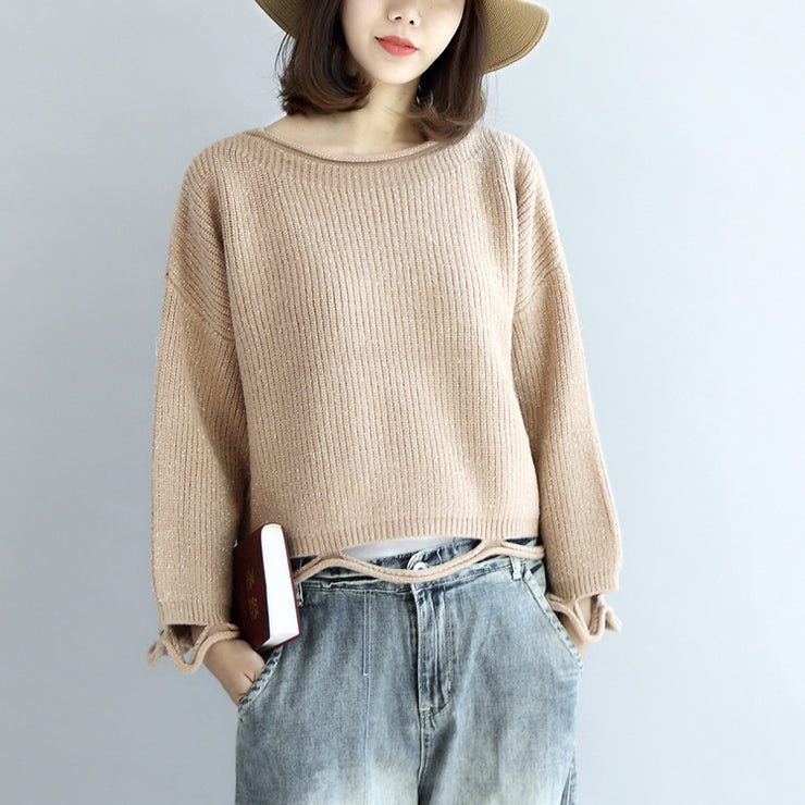 Nude short knit sweaters drop hem oversized women pullover sweater tops