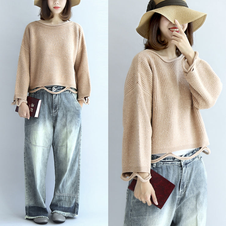 Nude short knit sweaters drop hem oversized women pullover sweater tops