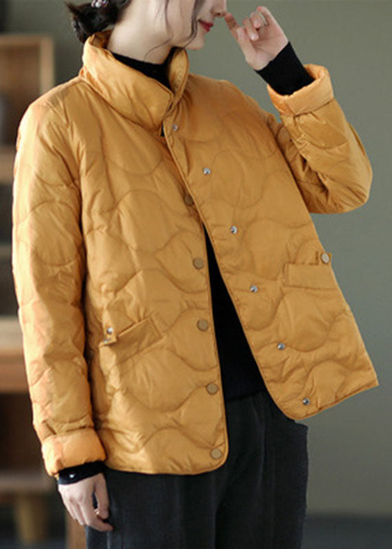 Orange Duck Down Stand Collar Loose Button Winter Down Coat