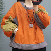 Orange Patchwork Fine Cotton Filled Pullover Street wear Winter