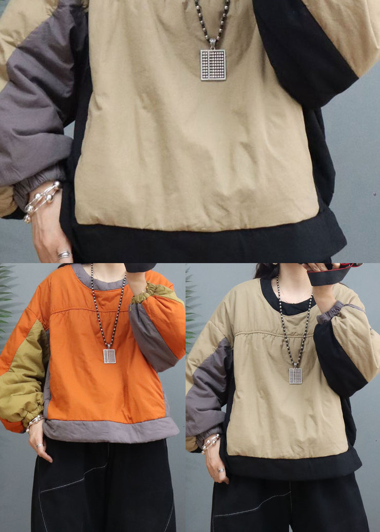 Orange Patchwork Fine Cotton Filled Pullover Street wear Winter