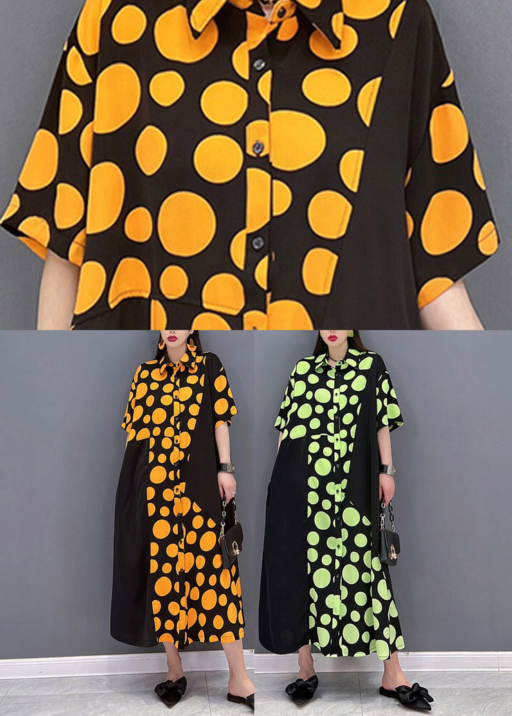 Orange Pockets Dot Patchwork Dress Half Sleeve