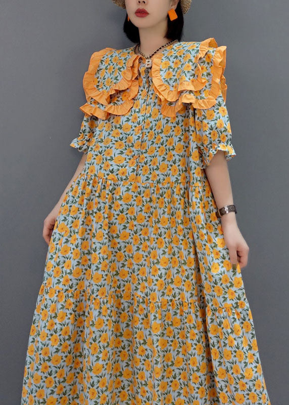 Orange Print Loose Long A Line Skirts Spring