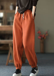 Orange elastic waist Warm Fleece harem Pants Winter