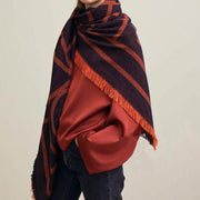 Orange geometric big scarf shawl thickened autumn and winter double-sided dual-use - SooLinen