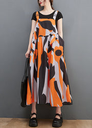 Orange print Patchwork Long Spaghetti Strap Dresses Ruffles Summer