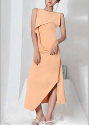 Organic Apricot side open Cotton asymmetrical design Summer Dress - SooLinen