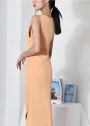 Organic Apricot side open Cotton asymmetrical design Summer Dress - SooLinen