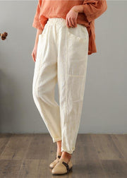 Organic Beige High Waist Harem Cotton Linen Pants Summer - SooLinen