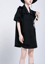 Organic Black Peter Pan Collar Summer Cotton Dress - SooLinen