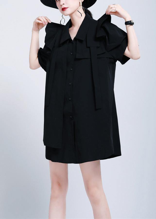 Organic Black Peter Pan Collar Summer Cotton Dress - SooLinen