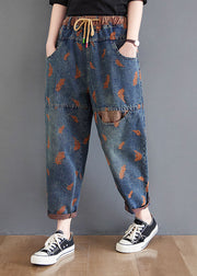 Organic Blue Embroideried Pockets denim Pants Spring