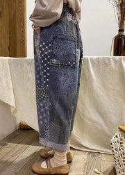 Organic Blue Pockets Print Cotton Pants Spring