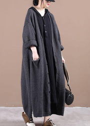 Organic Dark Grey side open Fall Cardigans Long Coat - SooLinen