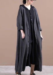 Organic Dark Grey side open Fall Cardigans Long Coat - SooLinen