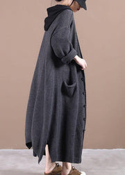 Organic Dark Grey side open Fall Cardigans Long Coat - SooLinen