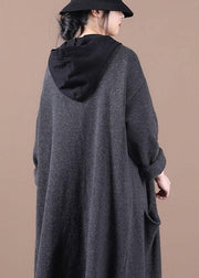 Organic Dark Grey side open Fall Cardigans Long Coat - SooLinen