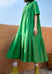 Organic Green Cotton Pockets Peter Pan Collar Dresses Summer - SooLinen