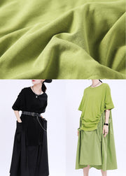 Organic Green O-Neck Loose Ankle Summer Cotton Dress - SooLinen