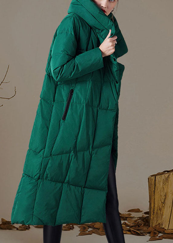 Organic Green Stehkragen Taschen asymmetrisches Design Winter Duck Down Daunenmantel