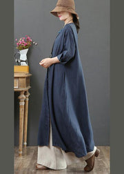 Organic O Neck Patchwork Spring Outfit Wardrobes Navy Maxi Dresses - SooLinen