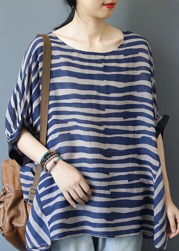 Organic Blue Striped Blouse O Neck Top Photography - SooLinen